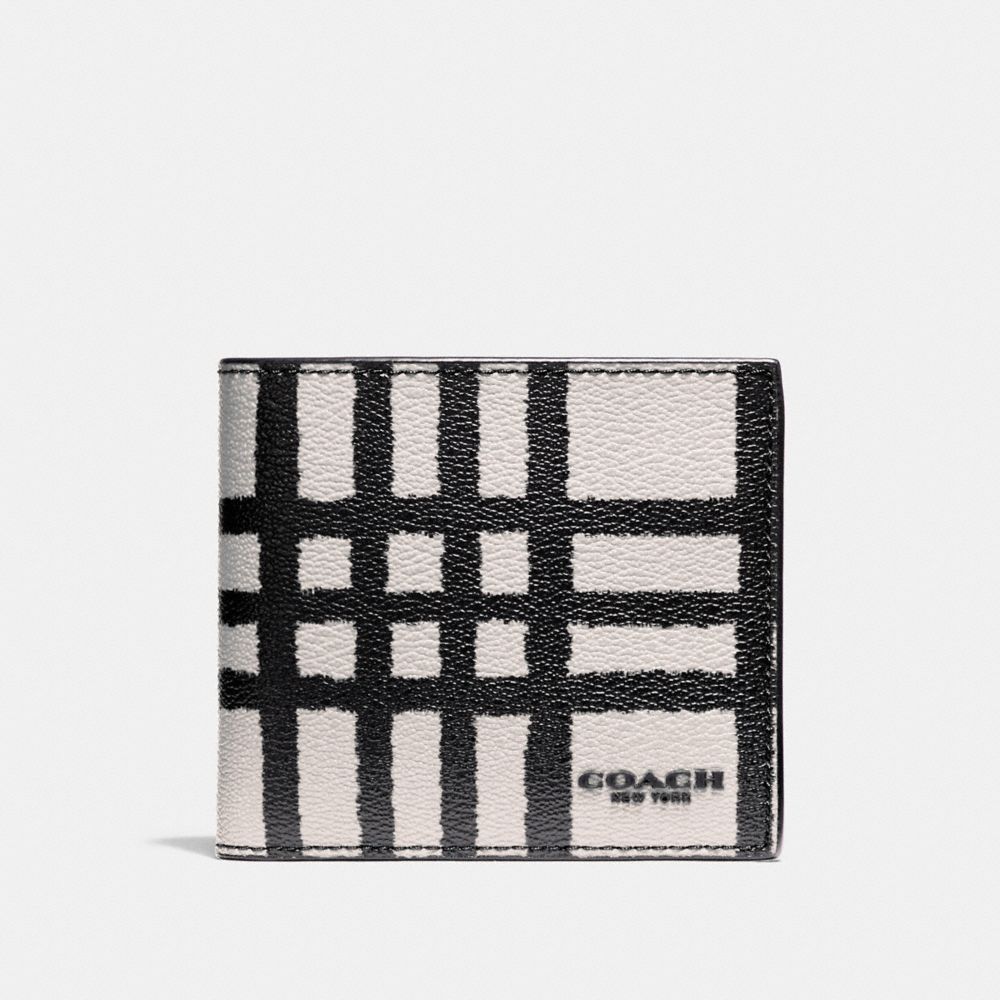 COACH F25196 DOUBLE BILLFOLD WALLET WITH WILD PLAID PRINT CHALK/BLACK-PLAID