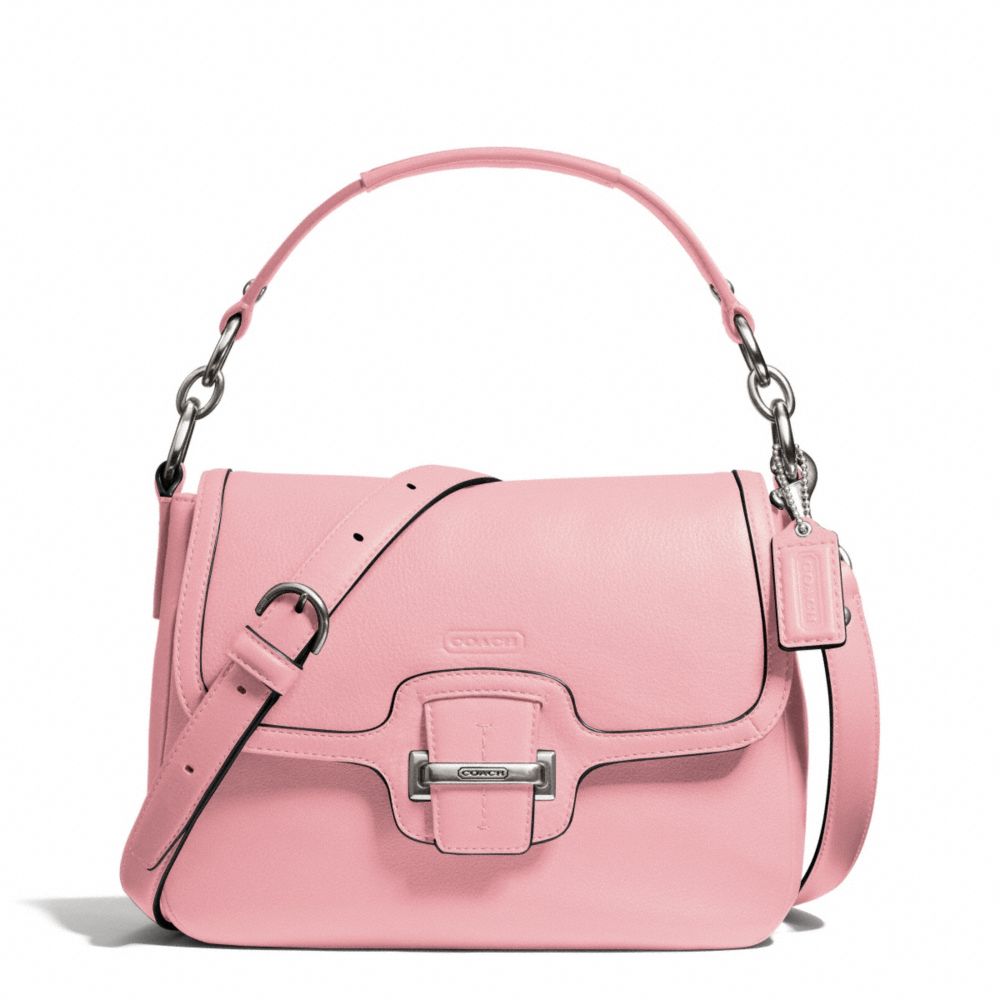 TAYLOR LEATHER FLAP CROSSBODY - f25206 - SILVER/PINK TULLE