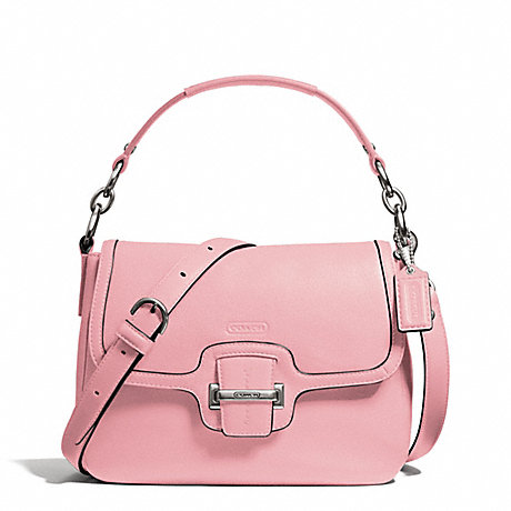 COACH f25206 TAYLOR LEATHER FLAP CROSSBODY SILVER/PINK TULLE