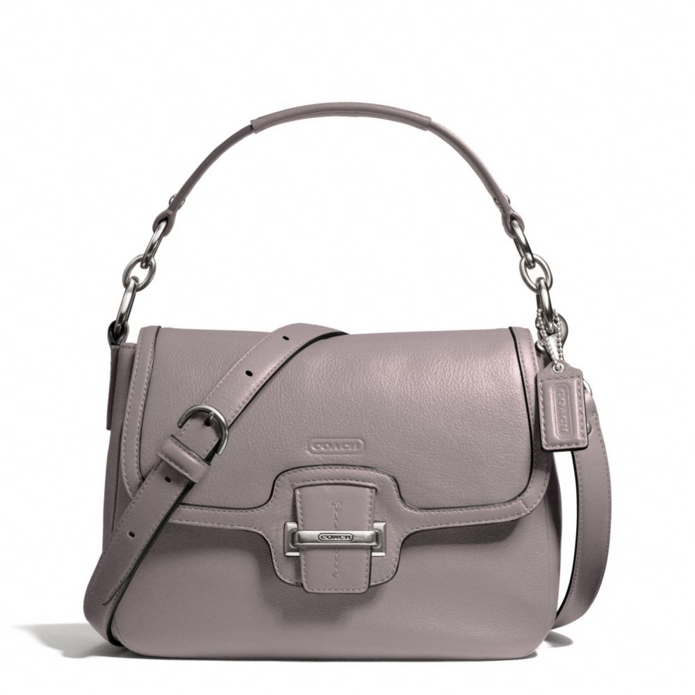 TAYLOR LEATHER FLAP CROSSBODY - f25206 - SILVER/PUTTY