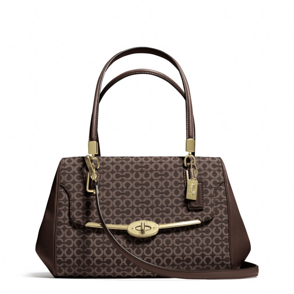 COACH MADISON NEEDLEPOINT OP ART SMALL MADELINE EAST/WEST SATCHEL - LIGHT GOLD/MAHOGANY - F25215