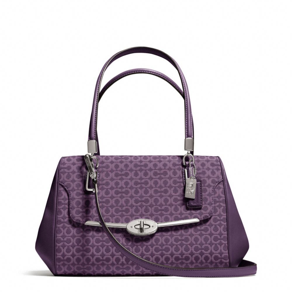 COACH f25215 MADISON NEEDLEPOINT OP ART SMALL MADELINE EAST/WEST SATCHEL SILVER/BLACK VIOLET