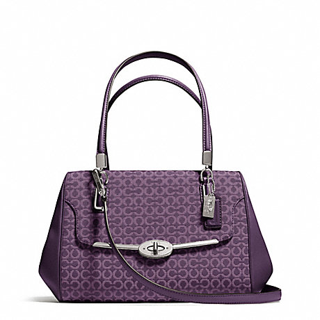 COACH f25215 MADISON NEEDLEPOINT OP ART SMALL MADELINE EAST/WEST SATCHEL SILVER/BLACK VIOLET