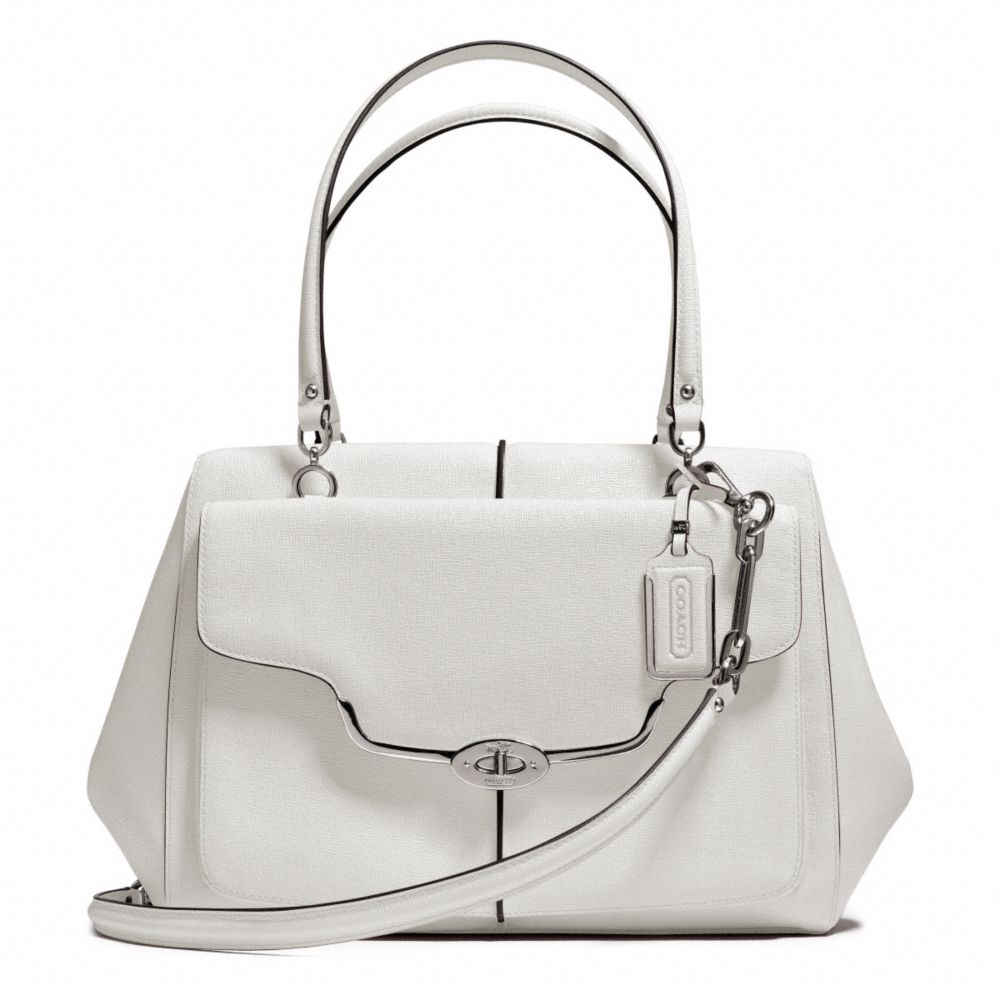 COACH F25246 Madison Textured Leather Large Madeline East/west Satchel SILVER/PARCHMENT