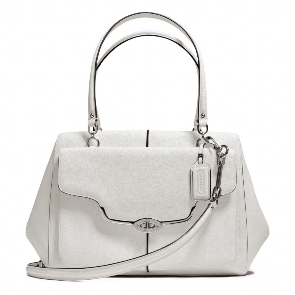 COACH F25246 - MADISON TEXTURED LEATHER LARGE MADELINE EAST/WEST SATCHEL SILVER/PARCHMENT