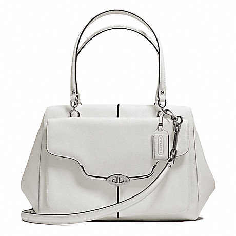 COACH F25246 MADISON TEXTURED LEATHER LARGE MADELINE EAST/WEST SATCHEL SILVER/PARCHMENT