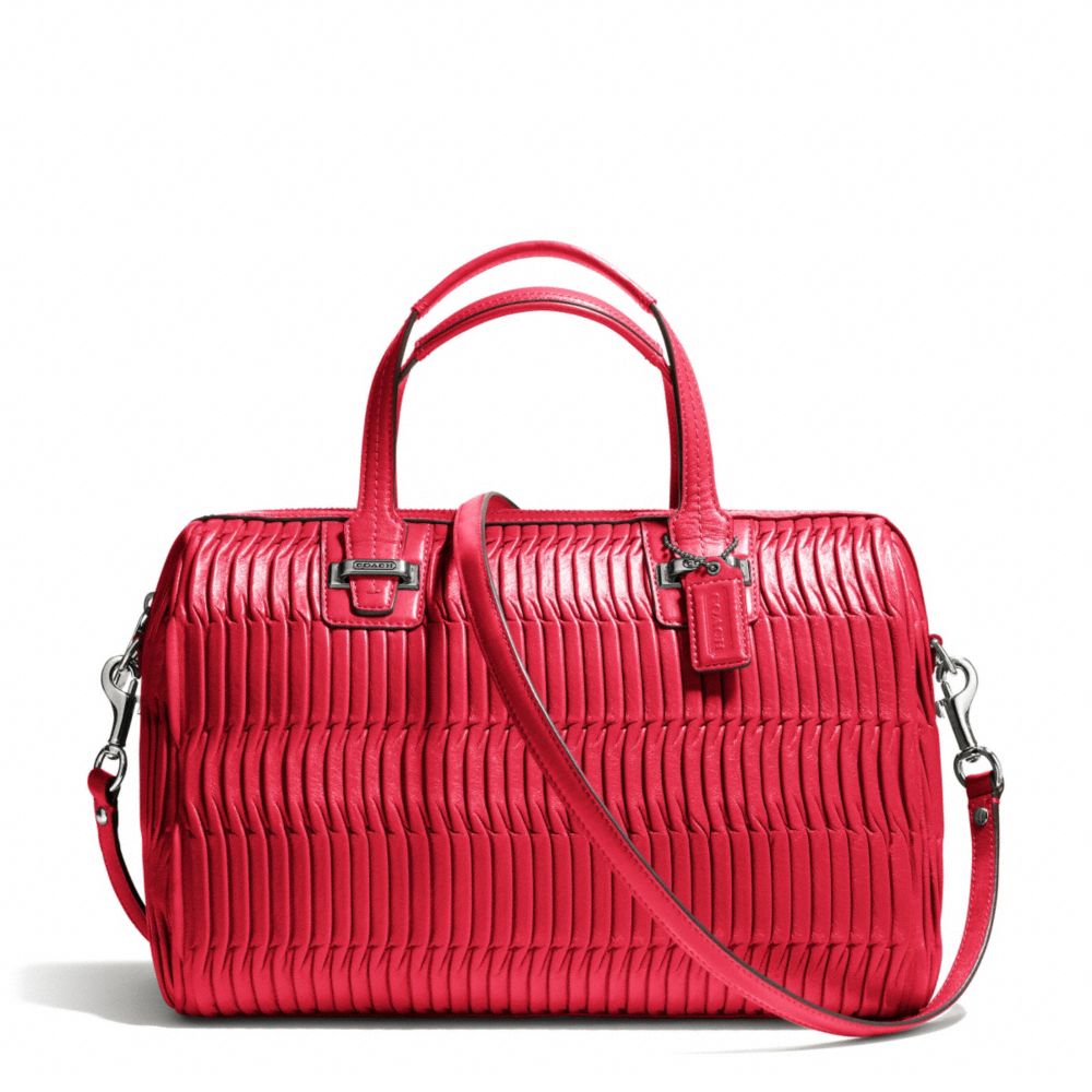 TAYLOR GATHERED LEATHER SATCHEL - f25250 - SILVER/RED