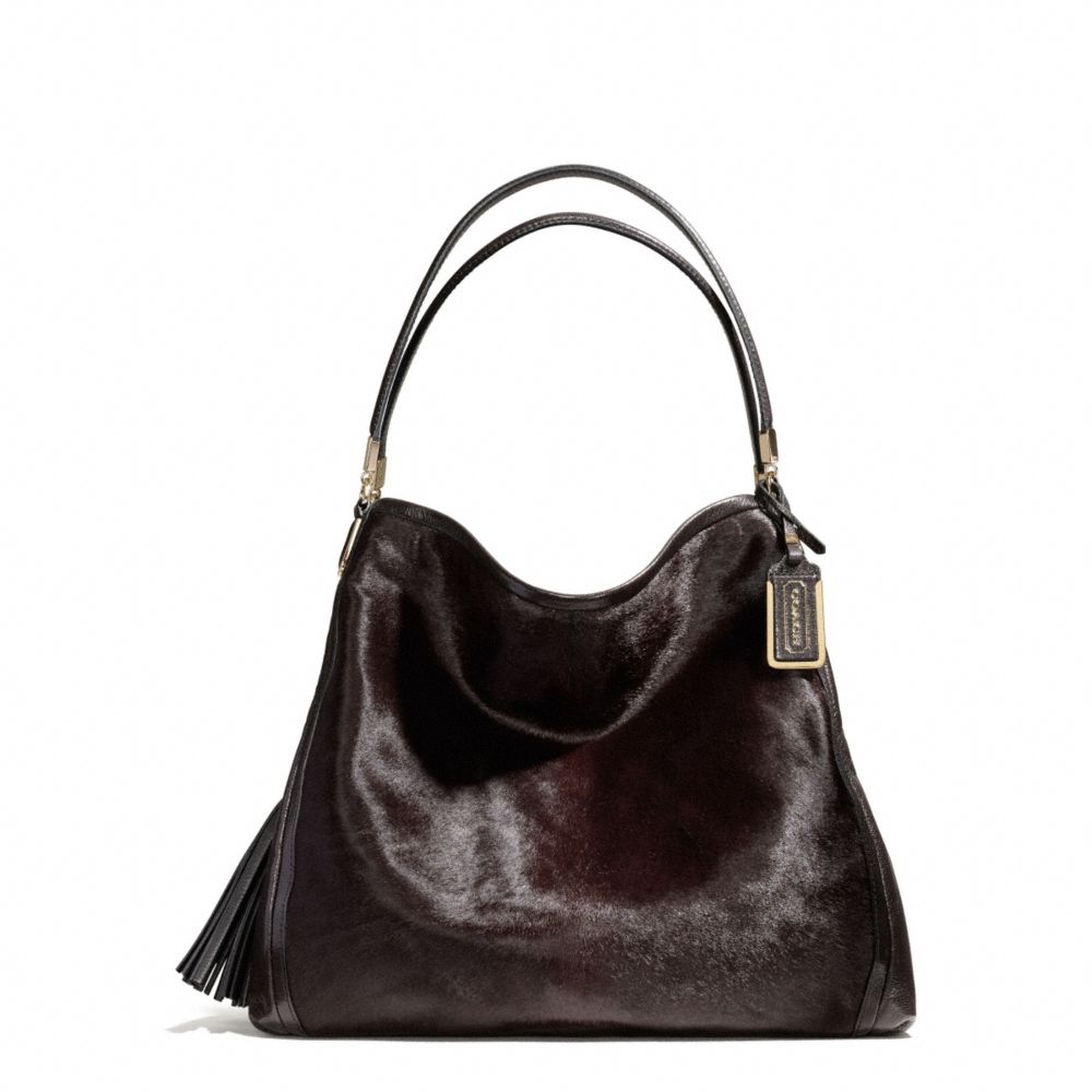 MADISON MIXED HAIRCALF PHOEBE SHOULDER BAG - LIGHT GOLD/ESPRESSO - COACH F25253