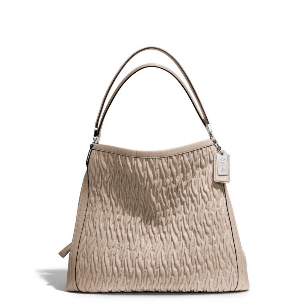 MADISON GATHERED TWIST LEATHER PHOEBE SHOULDER BAG - SILVER/PUTTY - COACH F25260