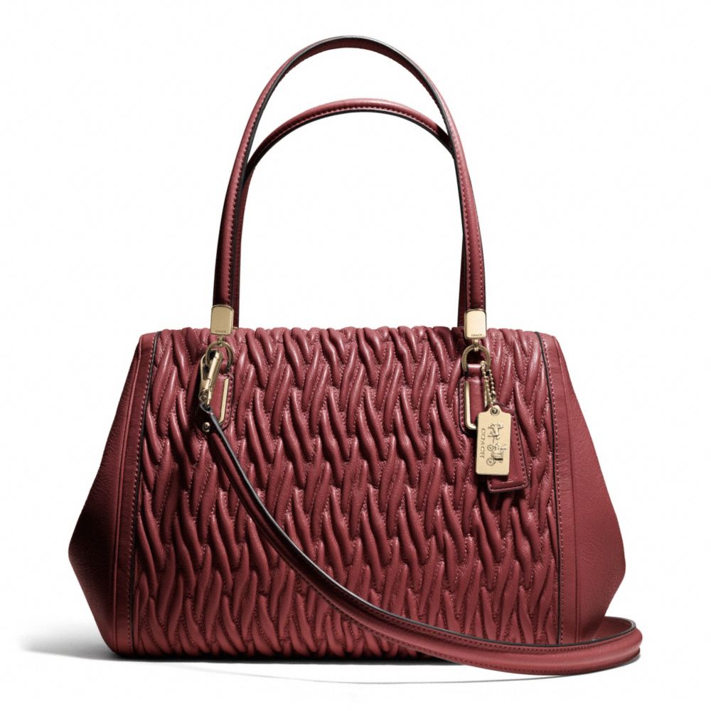 COACH F25265 Madison Gathered Twist Leather Madeline East/west Satchel LIGHT GOLD/BRICK RED
