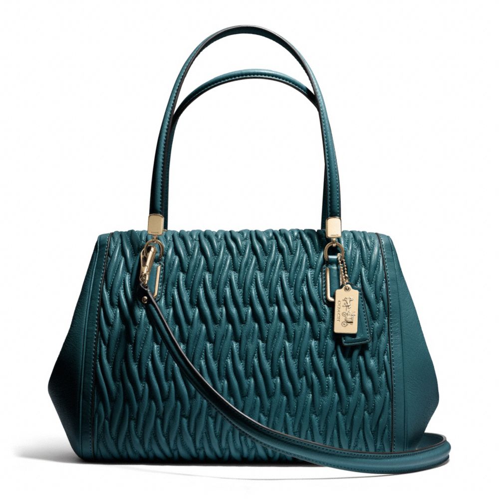 COACH F25265 MADISON GATHERED TWIST LEATHER MADELINE EAST/WEST SATCHEL LIGHT-GOLD/DK-TEAL