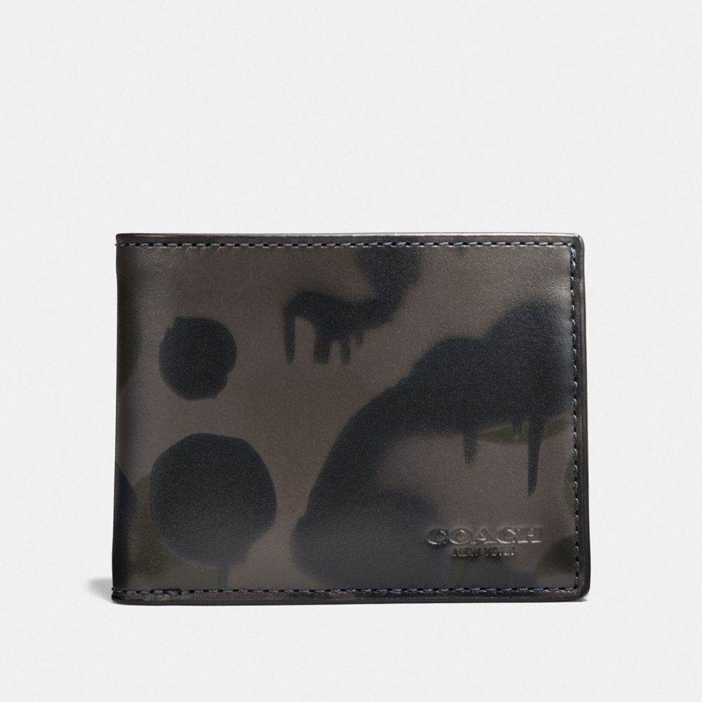 COACH BOXED SLIM BILLFOLD WALLET WITH WILD BEAST PRINT - CHARCOAL - F25273