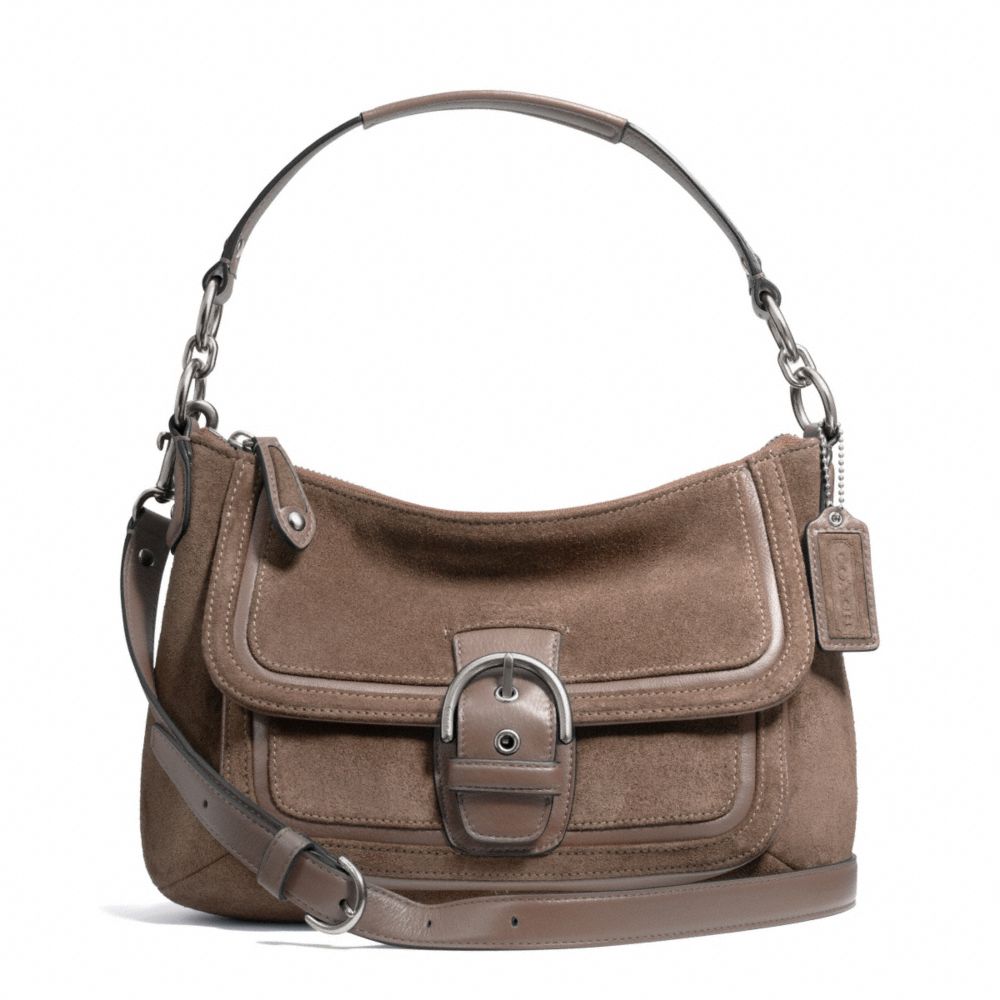 CAMPBELL SUEDE SMALL CONVERTIBLE HOBO - SILVER/FLINT - COACH F25302