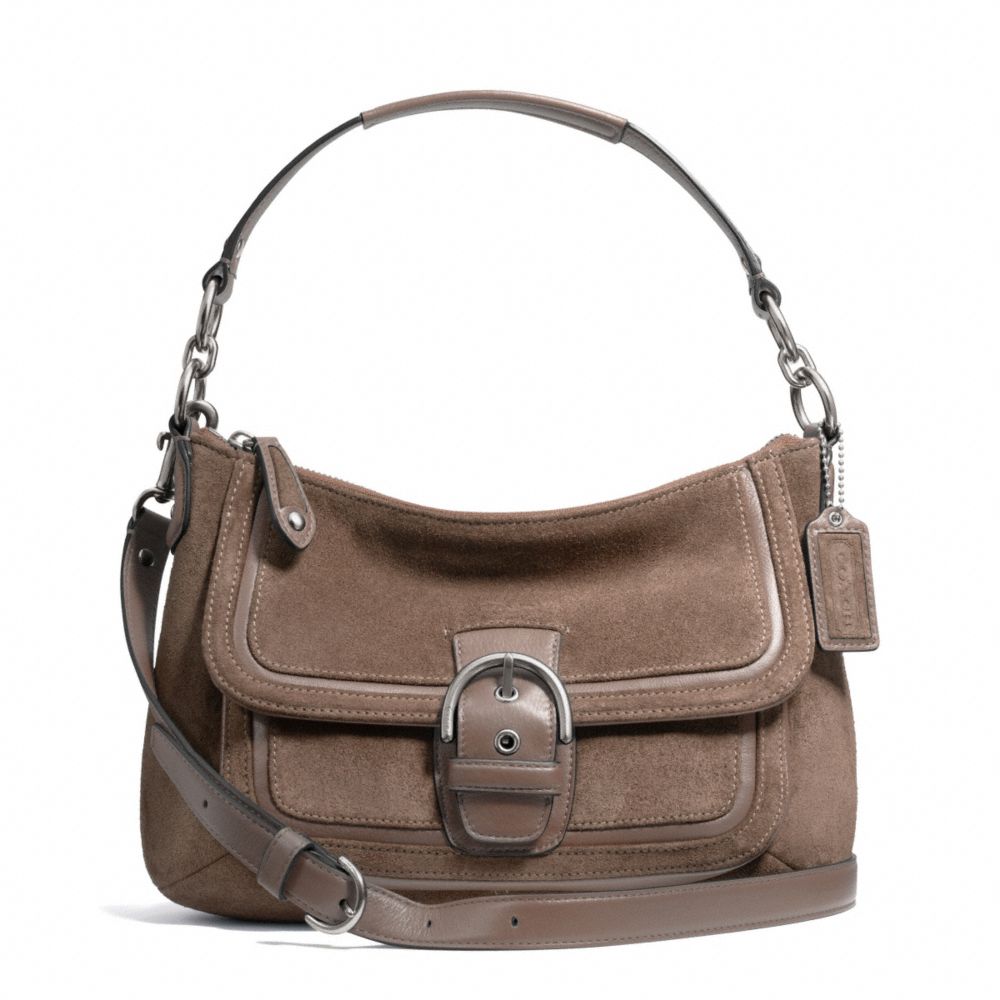 COACH CAMPBELL SUEDE SMALL CONVERTIBLE HOBO - SILVER/FLINT - F25302