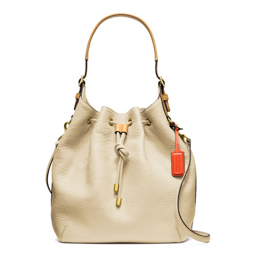 PEBBLED LEATHER SOFT DRAWSTRING SHOULDER BAG - f25306 - BRASS/IVORY