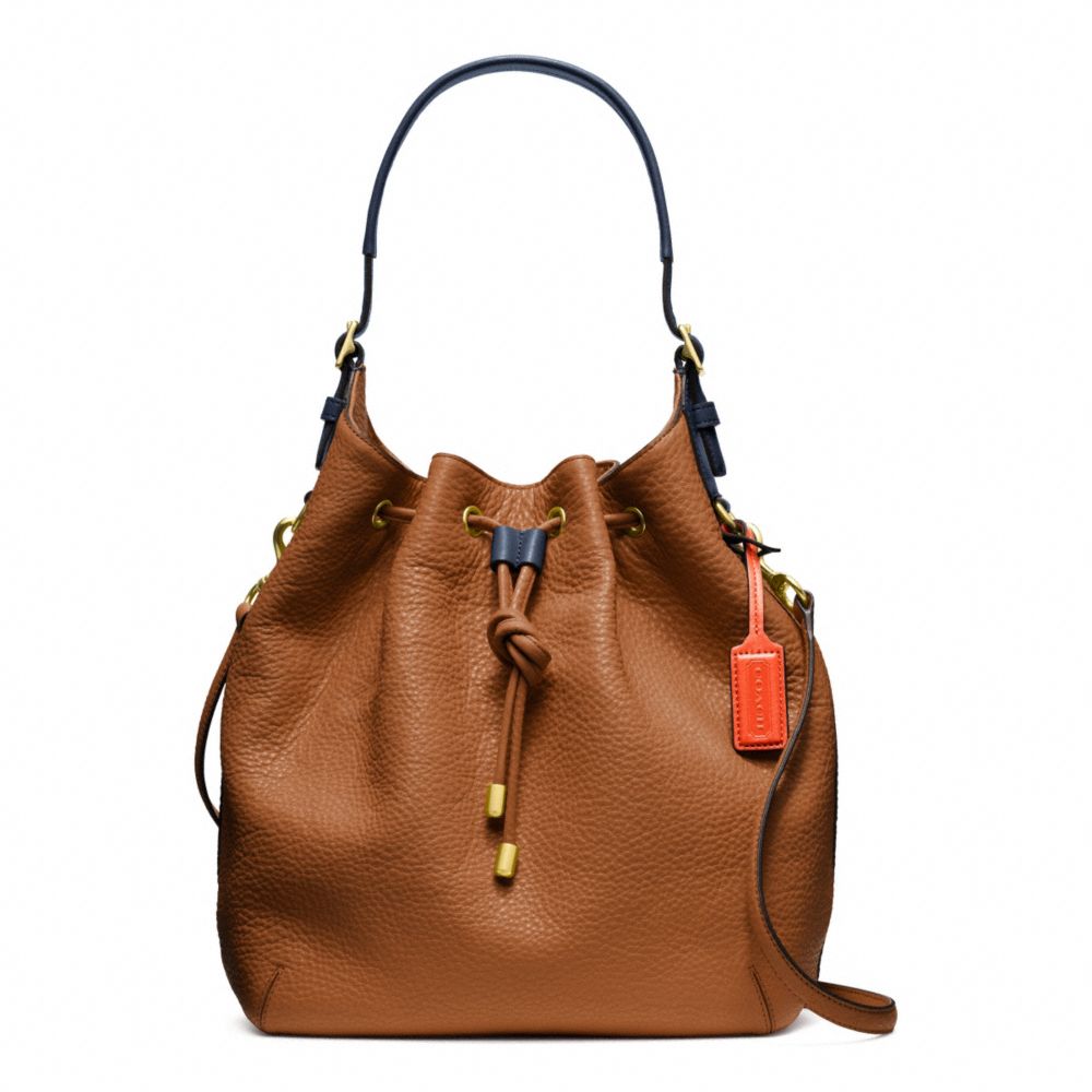 SOFT PEBBLED LEATHER DRAWSTRING SHOULDER BAG - f25306 - BRASS/SADDLE