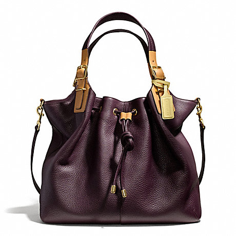 COACH F25307 SOFT DRAWSTRING XL SHOULDER BAG IN PEBBLED LEATHER BRASS/EGGPLANT