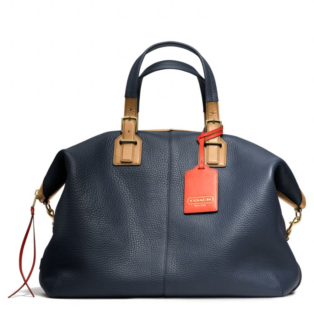 COACH F25308 Soft Travel Satchel In Pebbled Leather BRASS/MIDNIGHT