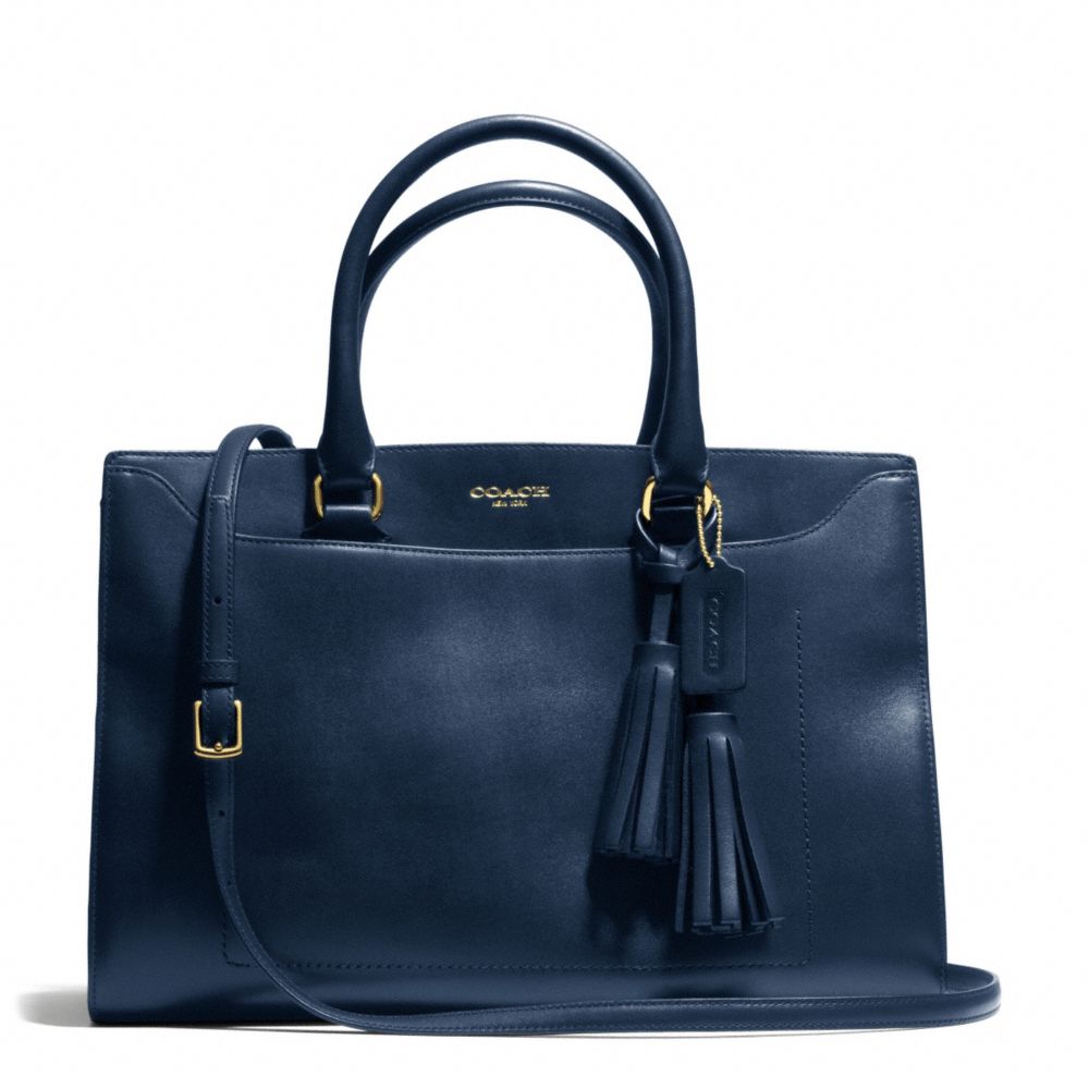 LEIGHTON PINNACLE POLISHED LEATHER FRAME CARRYALL - f25320 - GOLD/DEEP NAVY