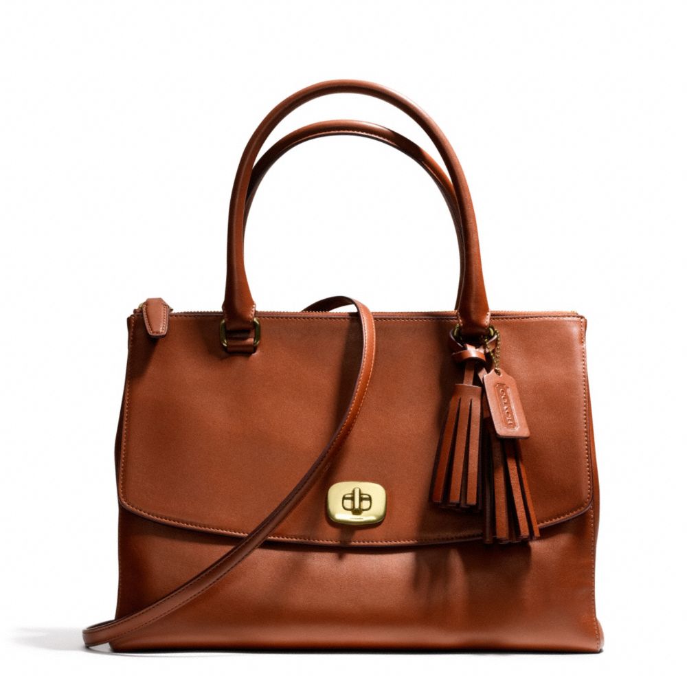 LEATHER LARGE HARPER TRIPLE ZIP SATCHEL - f25356 - BRASS/COGNAC