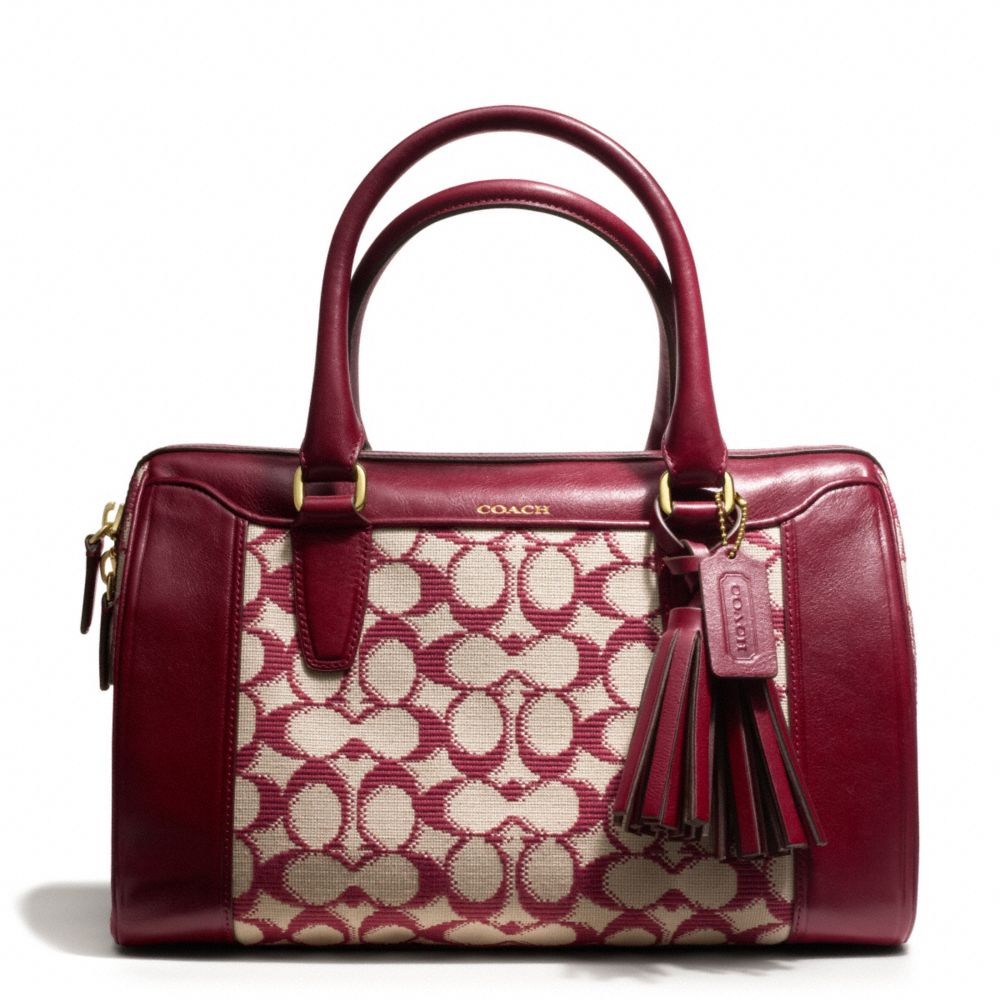 COACH NEEDLEPOINT SIGNATURE HALEY SATCHEL - BRASS/BORDEAUX - f25373