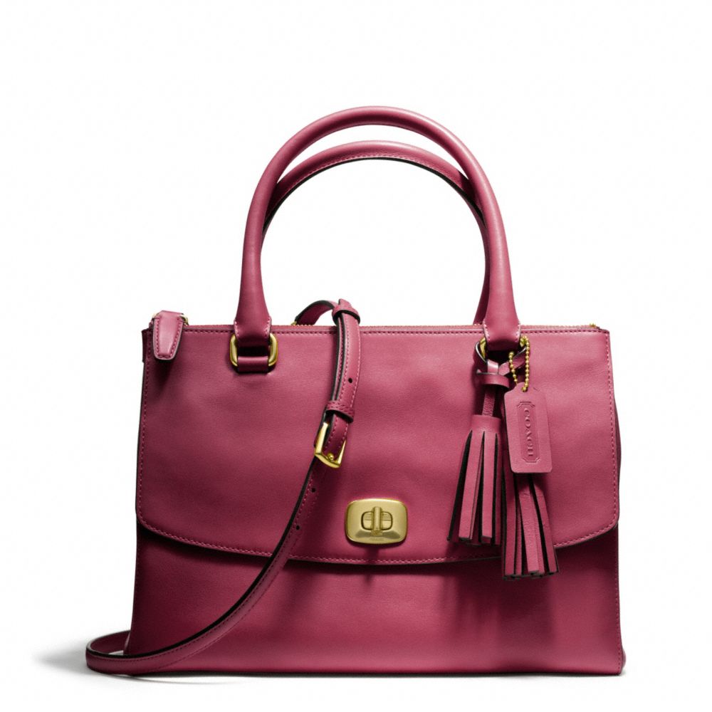 COACH F25390 - LEATHER HARPER TRIPLE ZIP SATCHEL BRASS/DEEP PORT