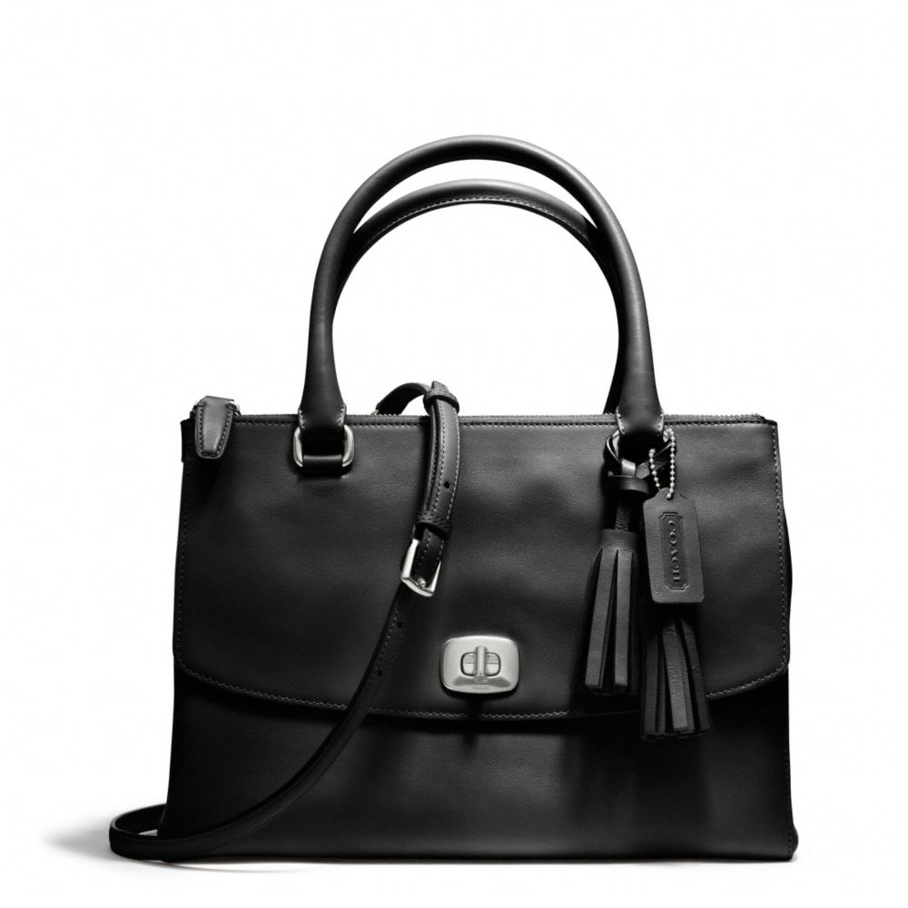 LEATHER HARPER TRIPLE ZIP SATCHEL - f25390 - SILVER/BLACK