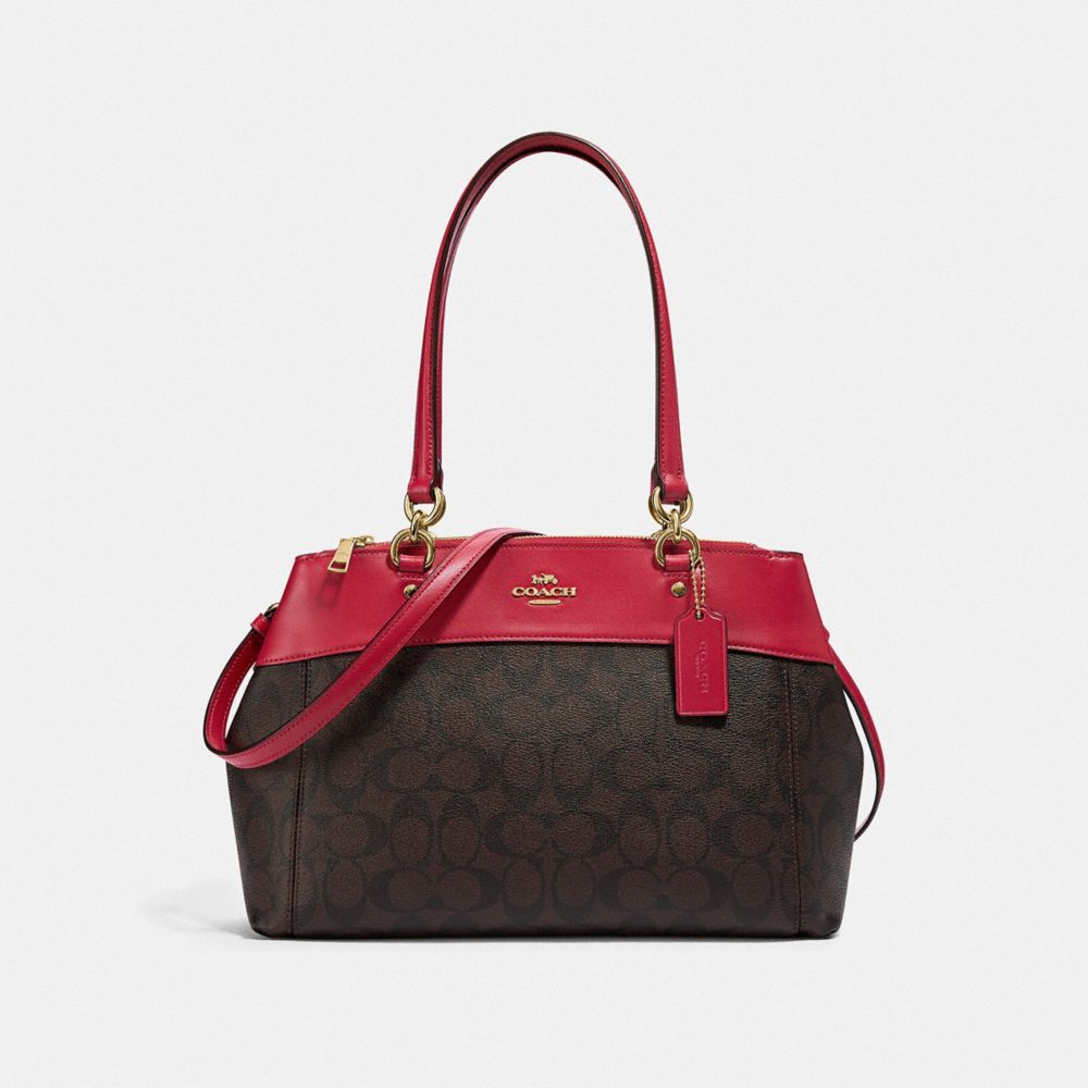 BROOKE CARRYALL IN SIGNATURE CANVAS - BROWN/TRUE RED/LIGHT GOLD - COACH F25396