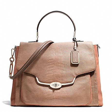 MADISON NUBUCK AND LIZARD EMBOSSED LARGE SADIE FLAP SATCHEL - COACH F25423 - LIGHT GOLD/TEAROSE 2