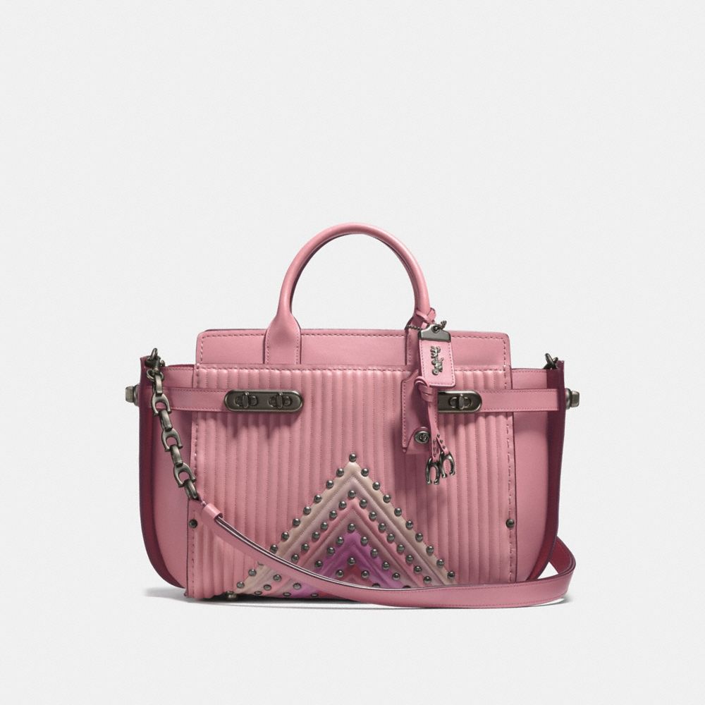 COACH COACH DOUBLE SWAGGER WITH COLORBLOCK QUILTING AND RIVETS - DUSTY ROSE MULTI/BLACK COPPER - F25490
