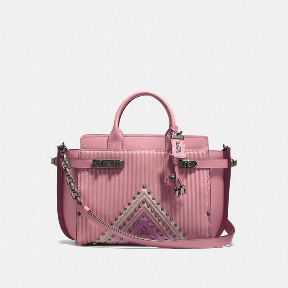 COACH DOUBLE SWAGGER WITH COLORBLOCK QUILTING AND RIVETS - COACH F25490 - DUSTY ROSE MULTI/BLACK COPPER