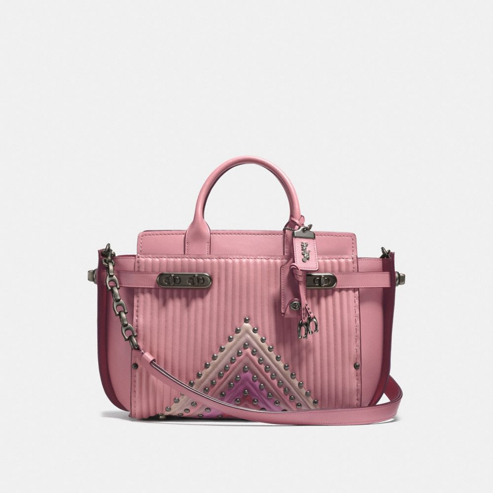 COACH F25490 COACH DOUBLE SWAGGER WITH COLORBLOCK QUILTING AND RIVETS DUSTY ROSE MULTI/BLACK COPPER