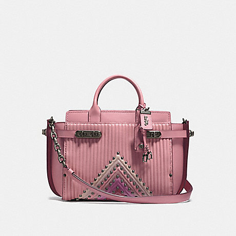 COACH COACH DOUBLE SWAGGER WITH COLORBLOCK QUILTING AND RIVETS - DUSTY ROSE MULTI/BLACK COPPER - F25490