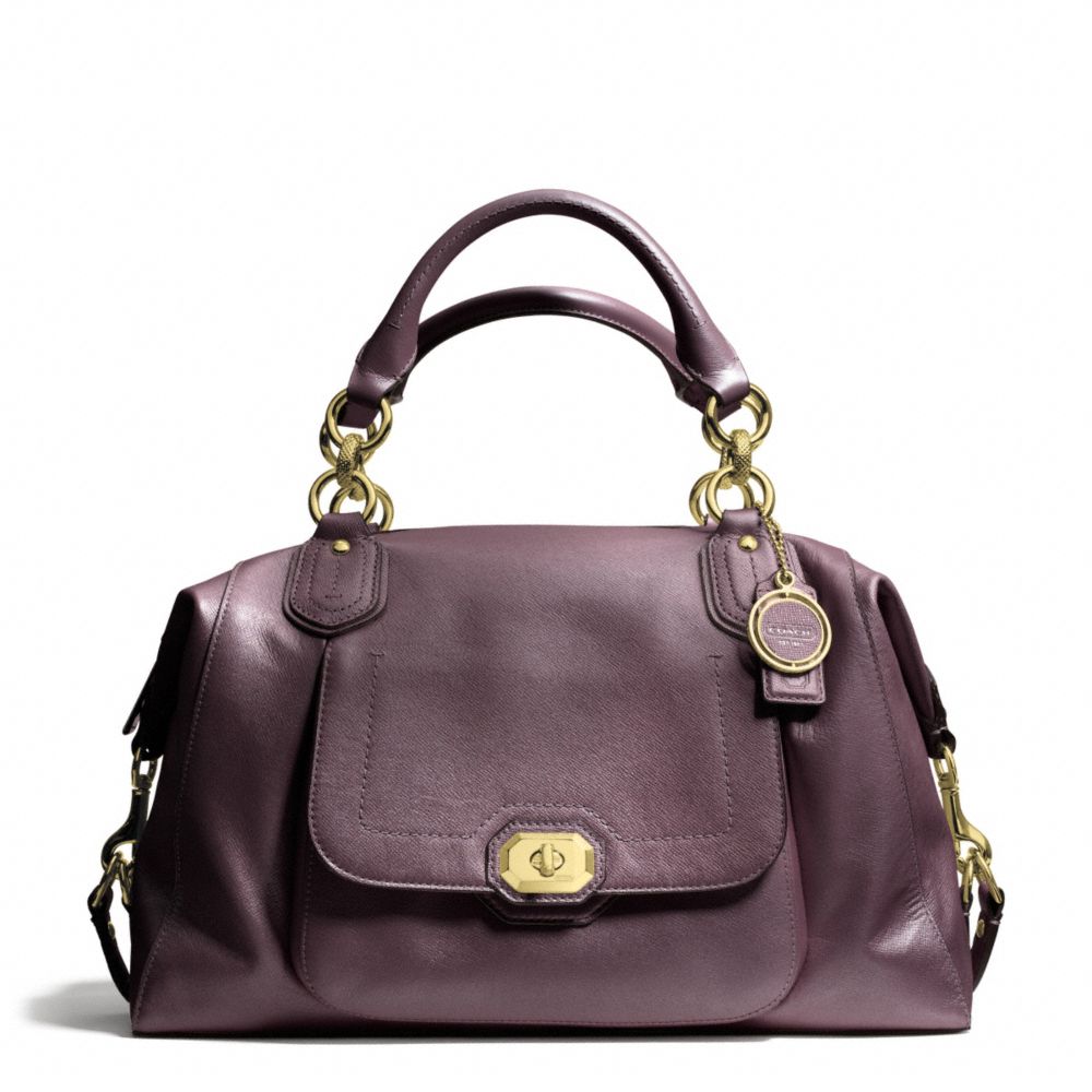 CAMPBELL TURNLOCK LEATHER LARGE SATCHEL - f25508 - BRASS/PLUM