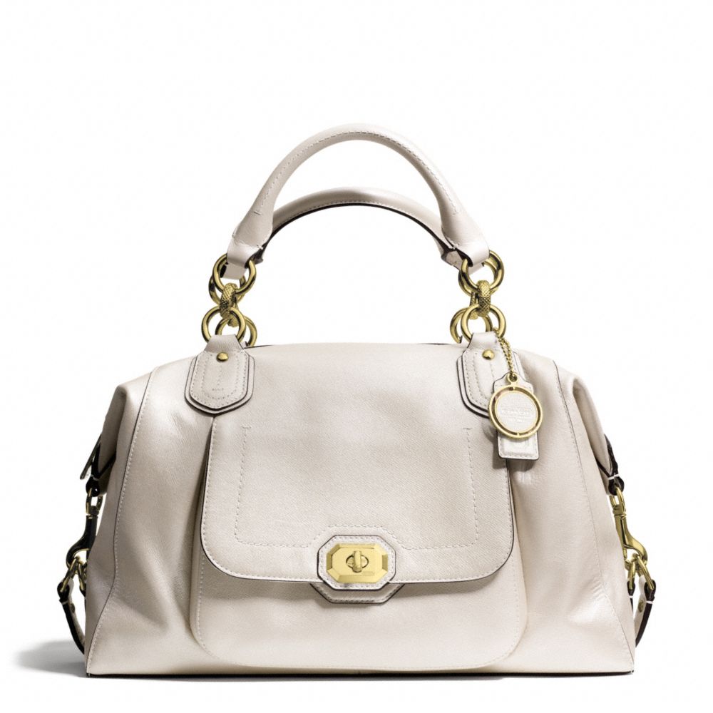 COACH F25508 Campbell Turnlock Leather Large Satchel BRASS/PEARL