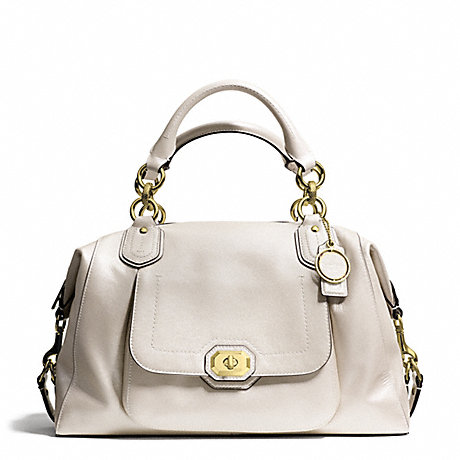 COACH F25508 CAMPBELL TURNLOCK LEATHER LARGE SATCHEL BRASS/PEARL