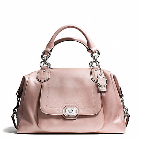 COACH CAMPBELL TURNLOCK LEATHER LARGE SATCHEL - SILVER/BLUSH - f25508