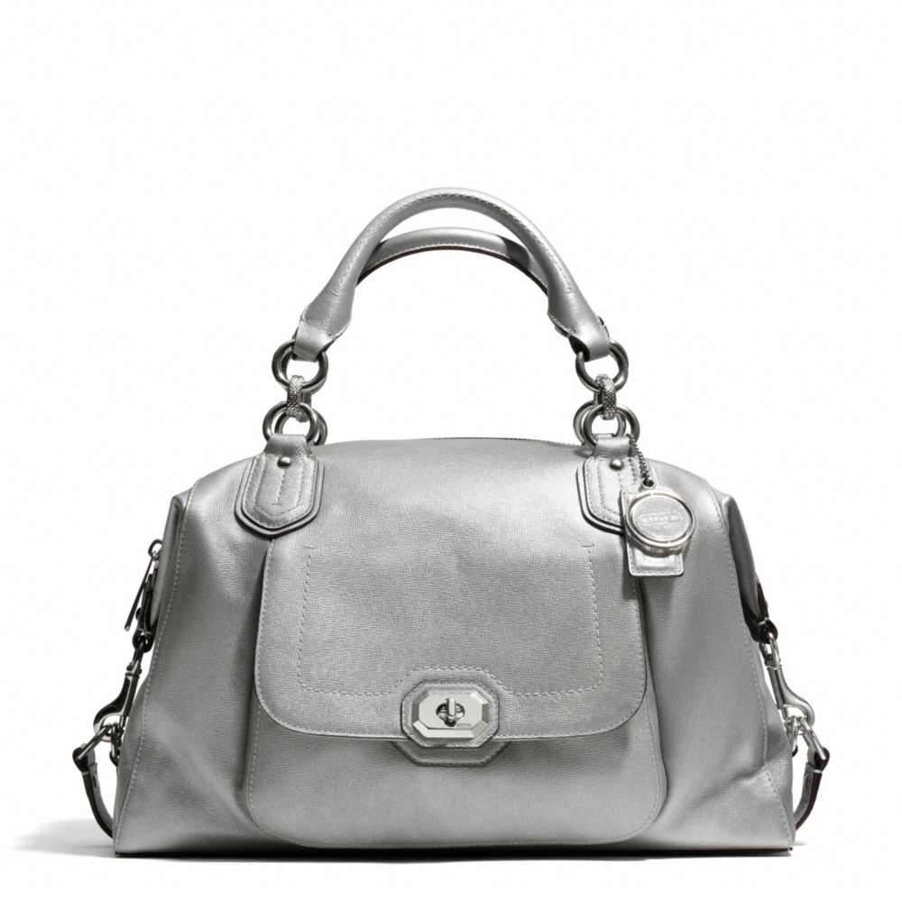 COACH F25508 Campbell Turnlock Leather Large Satchel SILVER/PLATINUM