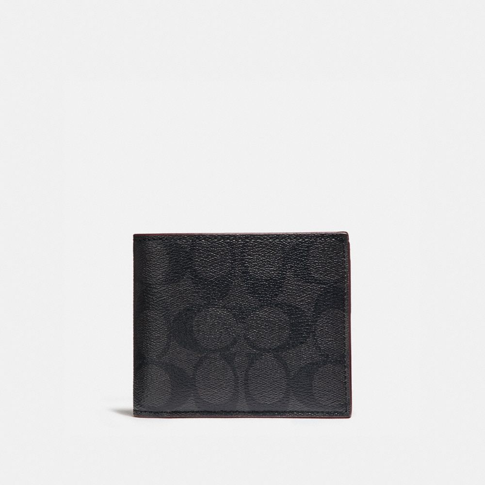 COACH f25519 COMPACT ID WALLET BLACK/BLACK/OXBLOOD