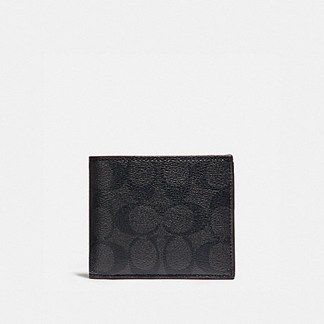 COACH COMPACT ID WALLET IN SIGNATURE CANVAS - BLACK/BLACK/OXBLOOD - F25519