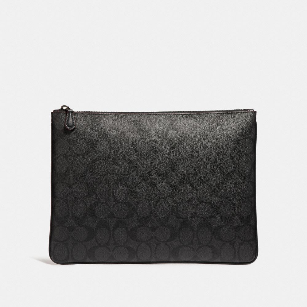 COACH F25520 LARGE POUCH IN SIGNATURE CANVAS BLACK/BLACK/OXBLOOD