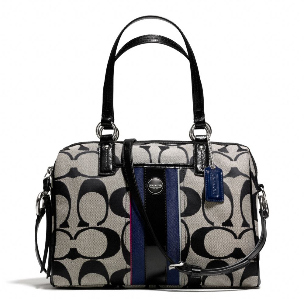 COACH F25526 SIGNATURE STRIPE MULTI STRIPE SATCHEL SILVER/BLACK-WHITE-MULTI