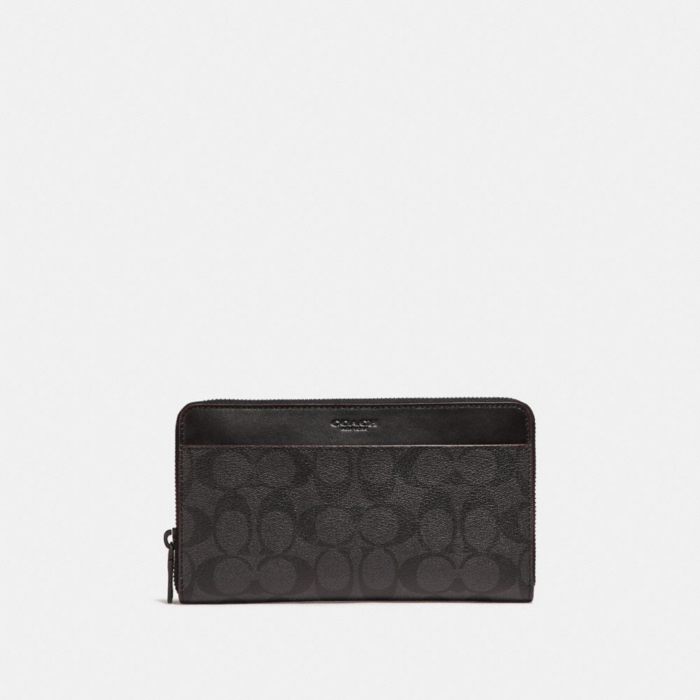 COACH F25527 - TRAVEL WALLET IN SIGNATURE CANVAS BLACK/BLACK/OXBLOOD