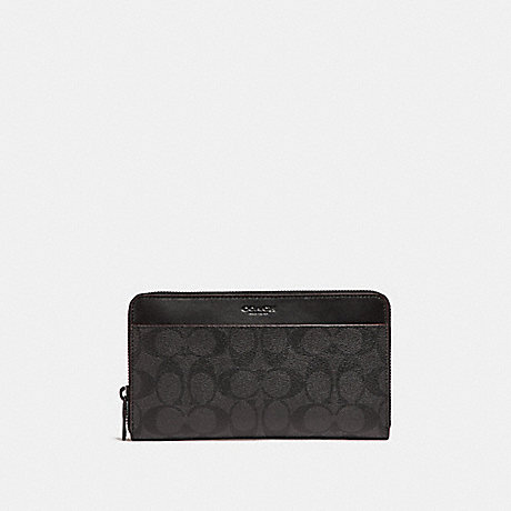 COACH F25527 TRAVEL WALLET IN SIGNATURE CANVAS BLACK/BLACK/OXBLOOD