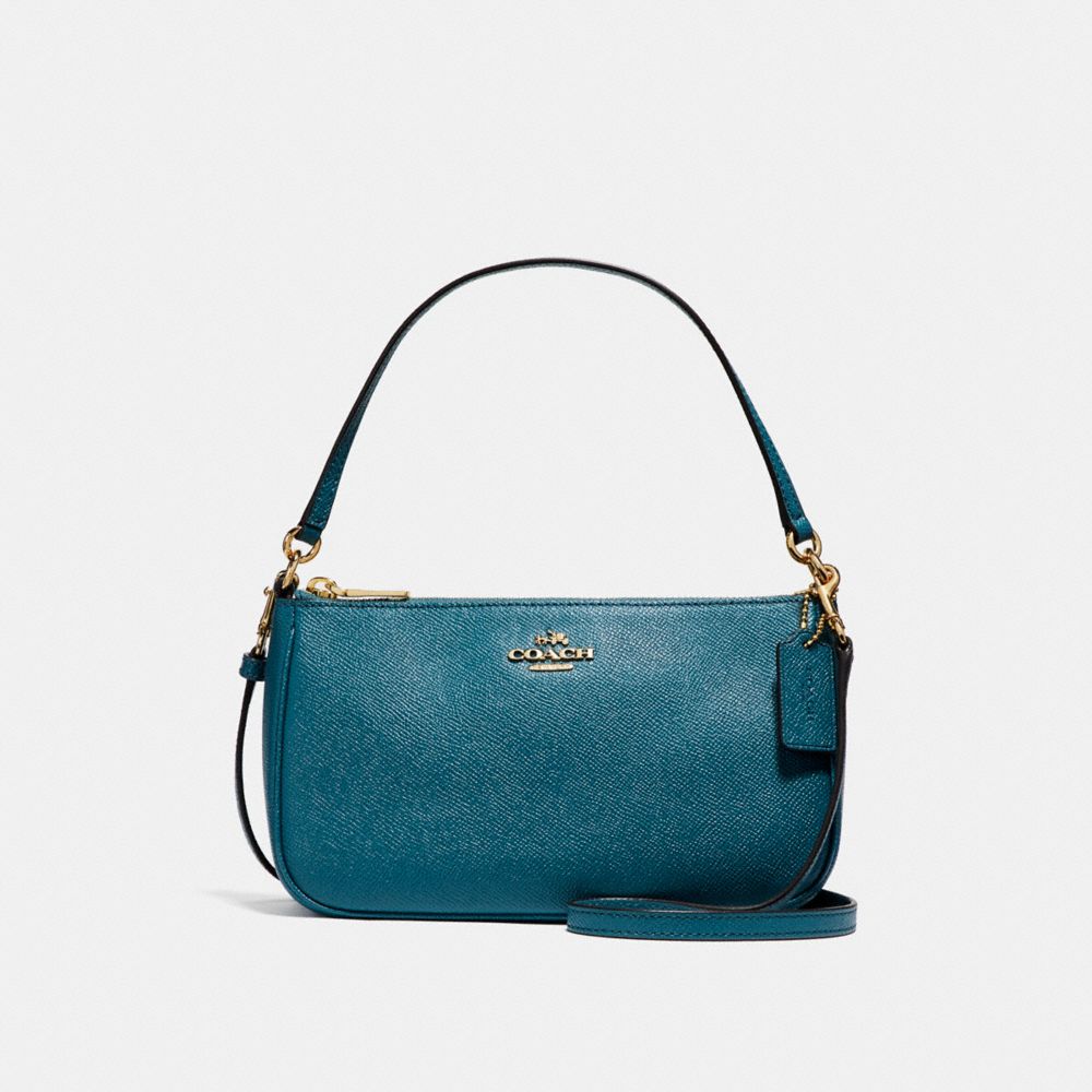 COACH F25591 TOP HANDLE POUCH LIGHT GOLD DARK TEAL COACH