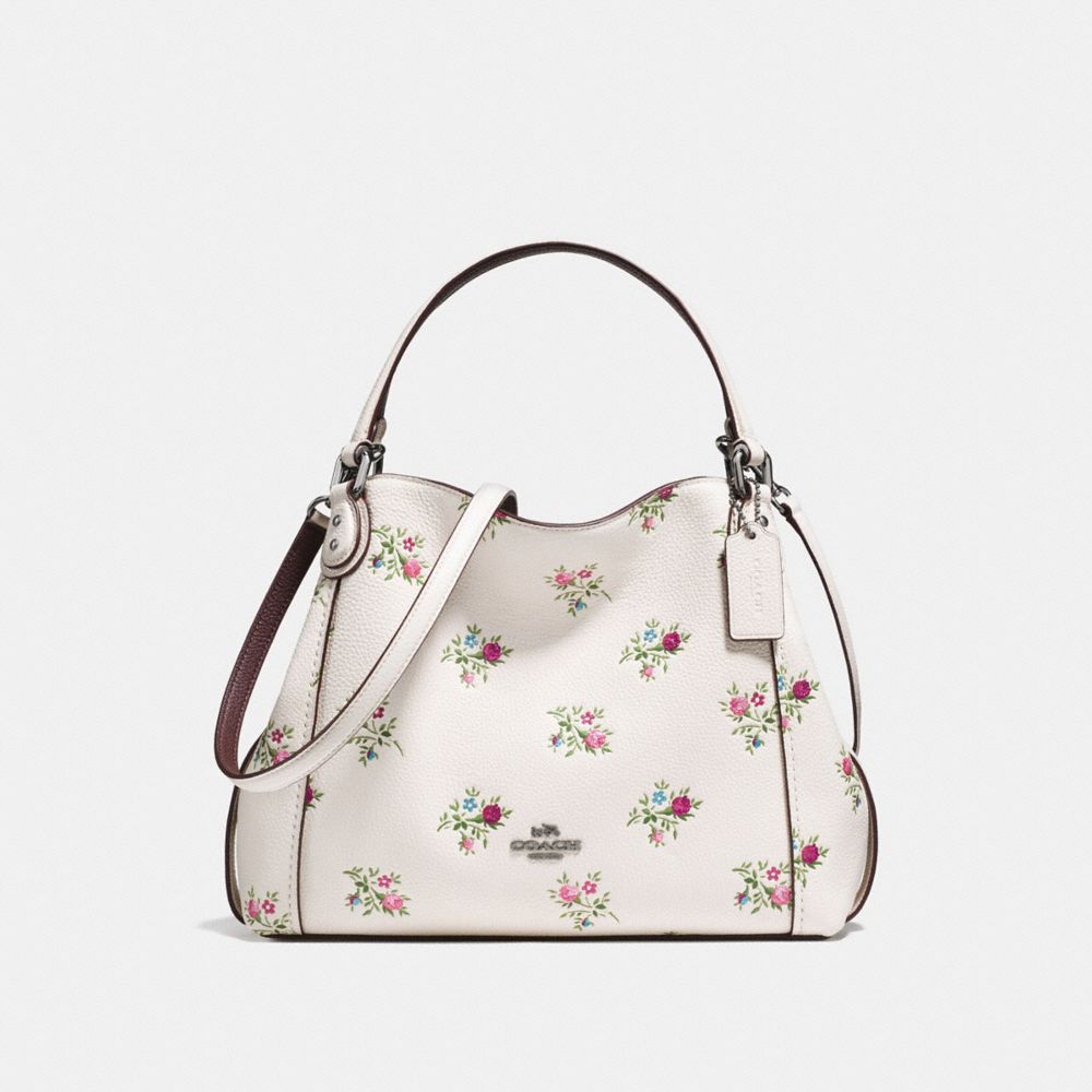 COACH F25620 EDIE SHOULDER BAG 28 WITH CROSS STITCH FLORAL PRINT CHALK CROSS STITCH FLORAL/DARK GUNMETAL