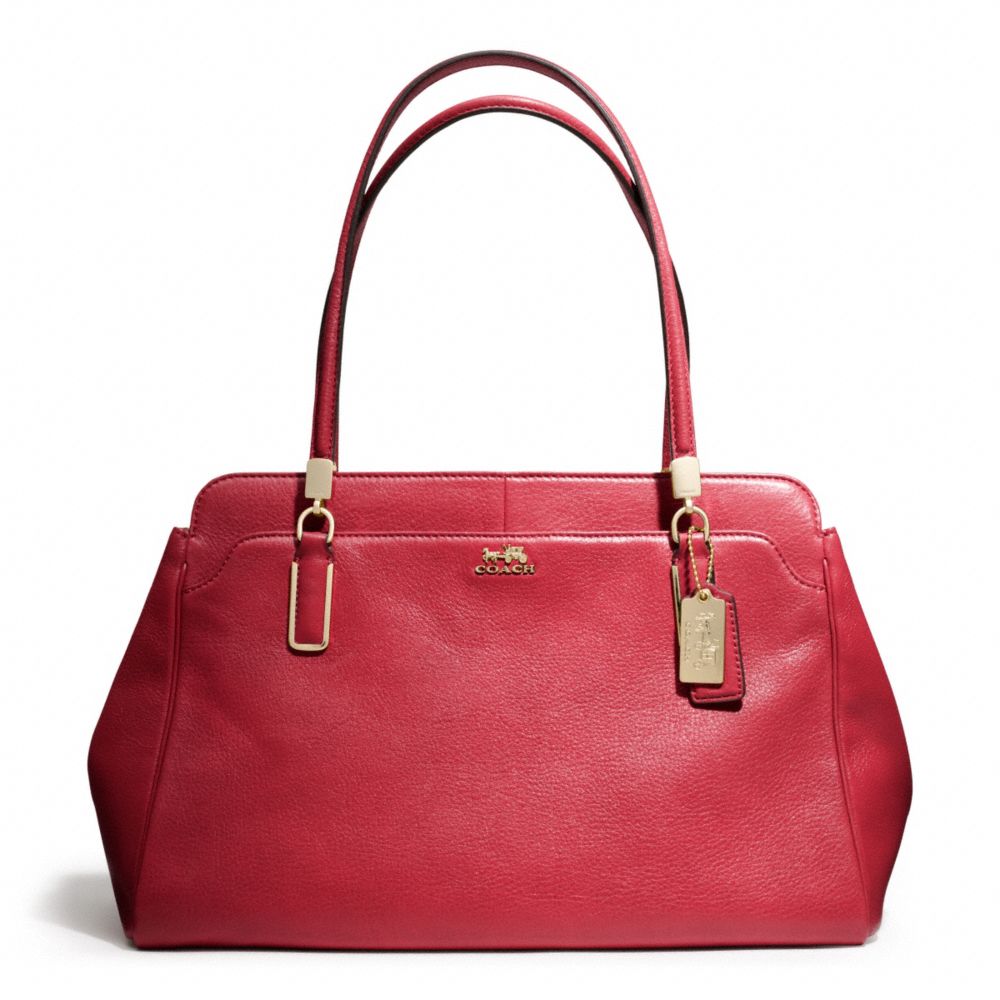 COACH F25628 Madison Leather Kimberly Carryall LIGHT GOLD/SCARLET