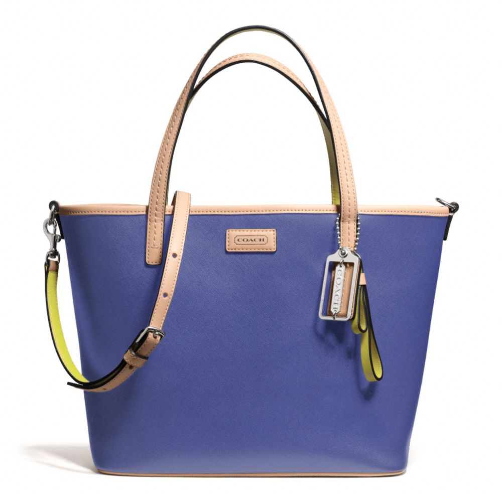 COACH F25663 Park Metro Small Tote In Leather SILVER/PORCELAIN BLUE