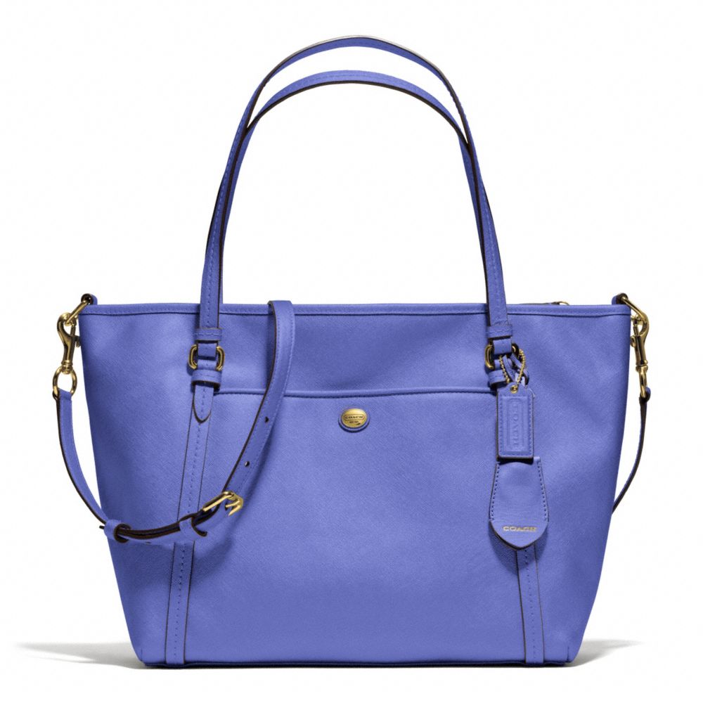 COACH f25667 PEYTON LEATHER POCKET TOTE BRASS/PORCELAIN BLUE