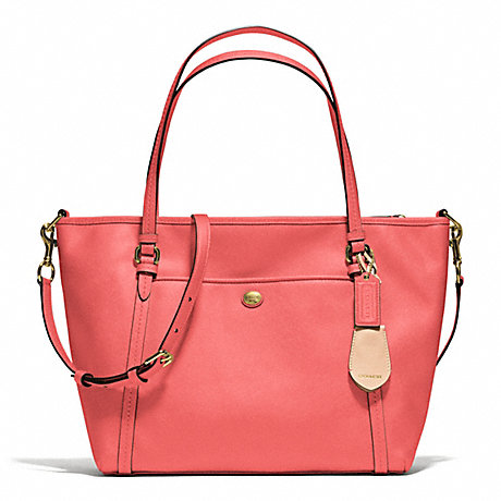 COACH F25667 PEYTON LEATHER POCKET TOTE BRASS/CORAL